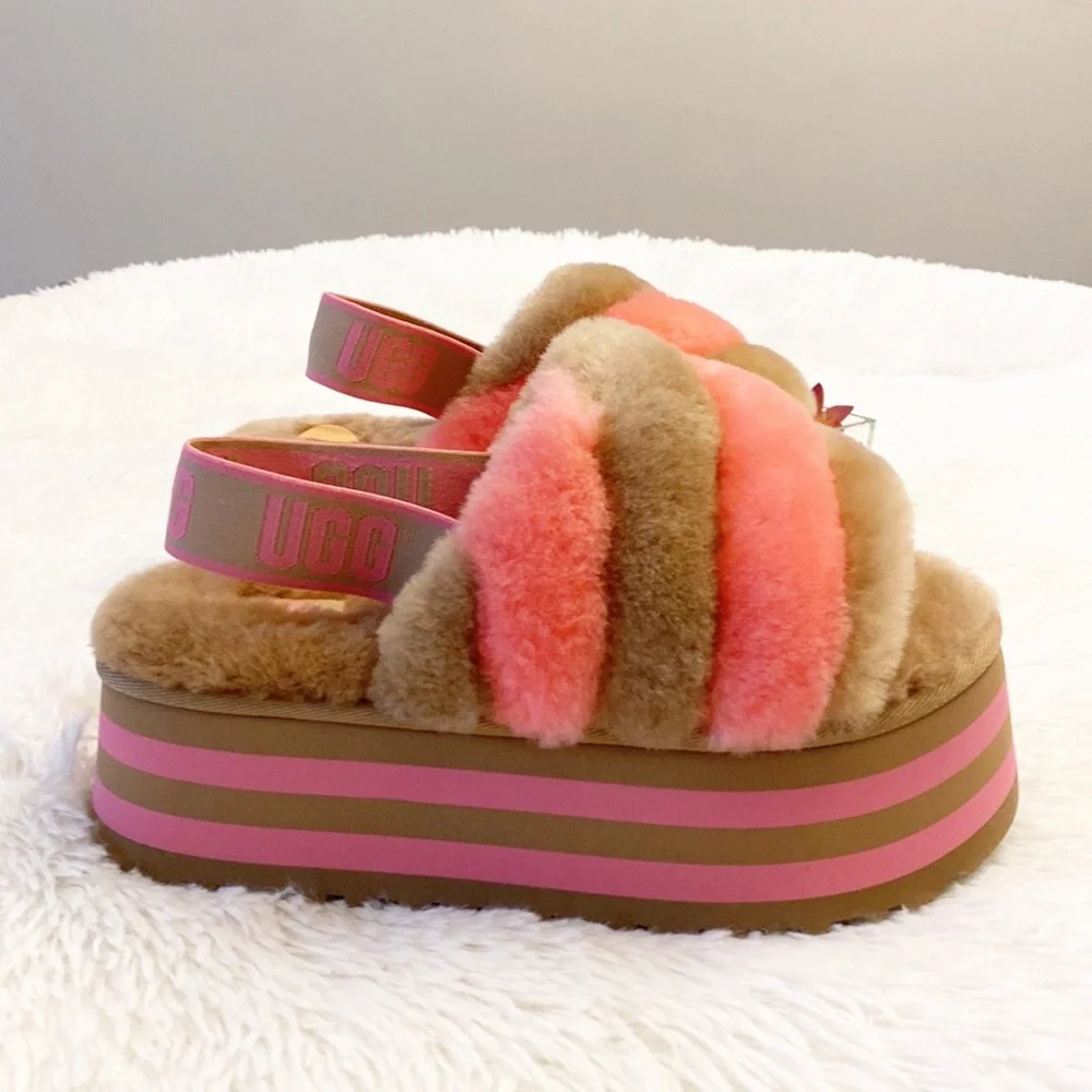 $110 NWT UGG | Anthropologie Chestnut Pink Disco Platform slides sandals 8 - Picture 7 of 11